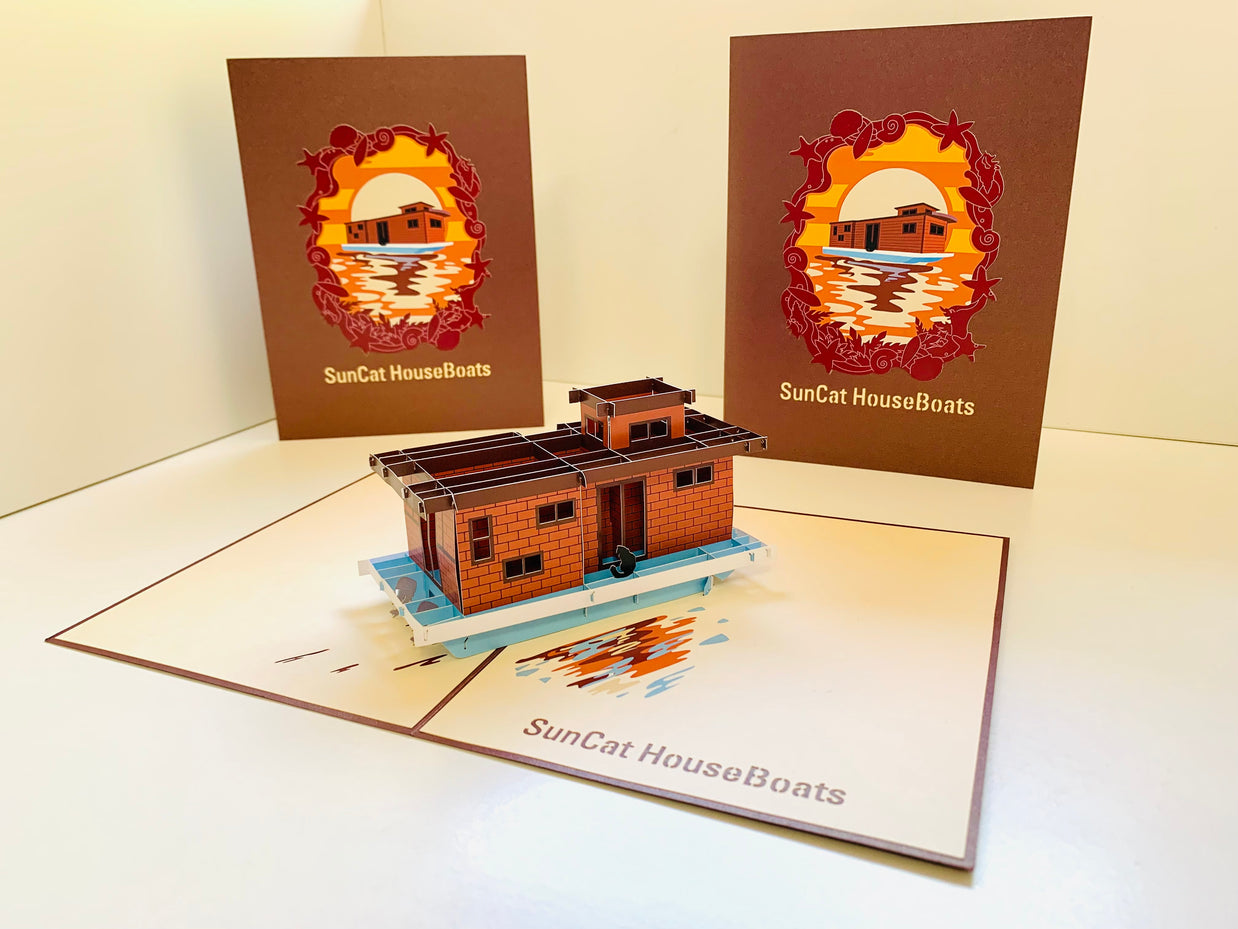 SunCat Houseboats - A Dream Home Origami Pop Cards 3D Pop Up Greeting Card Happy Birthday Thank You Handmade Gift Thinking of You Blank Card for Any Occasion Happy Mother's Day Happy Father's Australiana Celebrate the Beauty