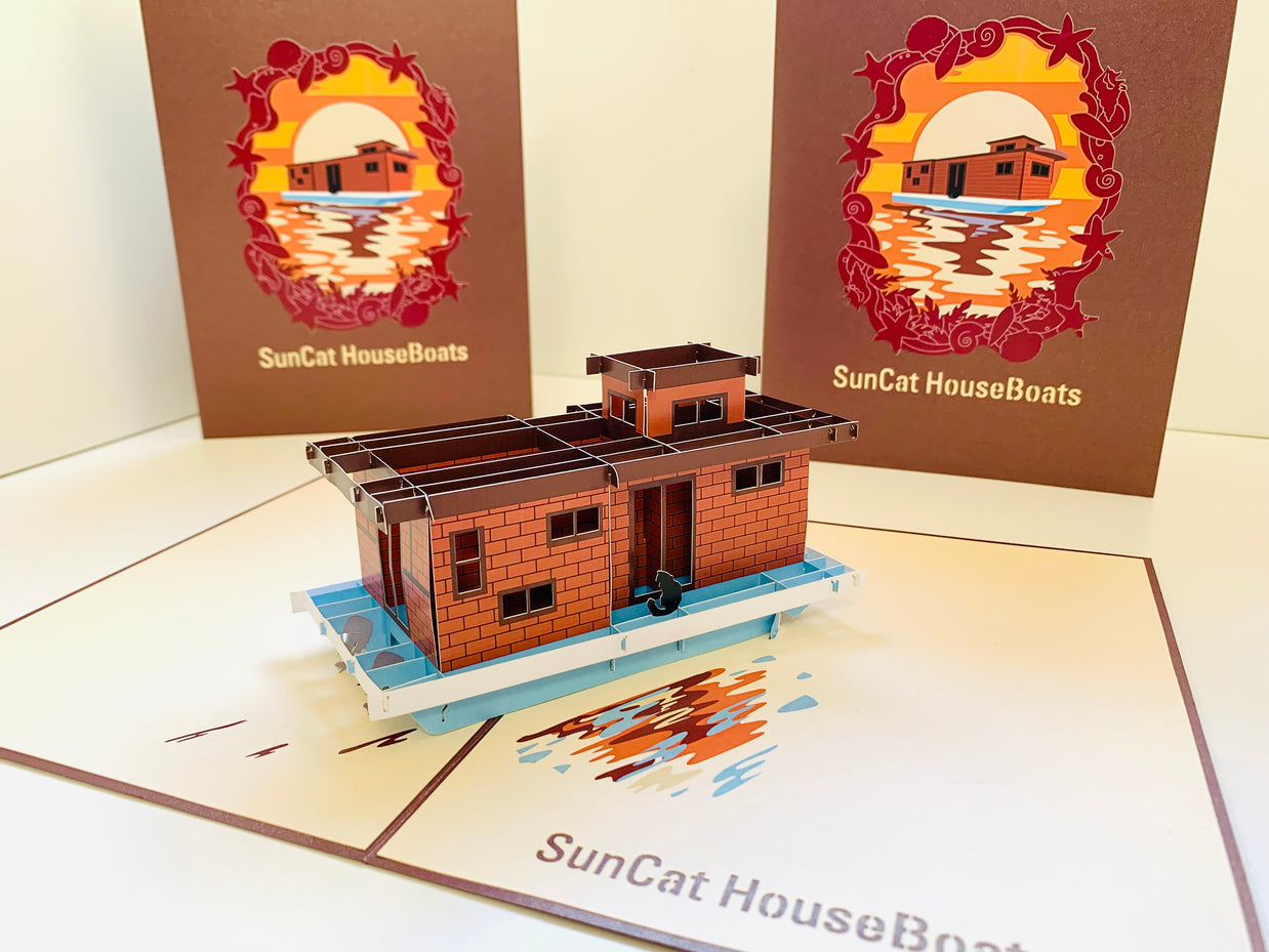 SunCat Houseboats - A Dream Home Origami Pop Cards 3D Pop Up Greeting Card Happy Birthday Thank You Handmade Gift Thinking of You Blank Card for Any Occasion Happy Mother's Day Happy Father's Australiana Celebrate the Beauty