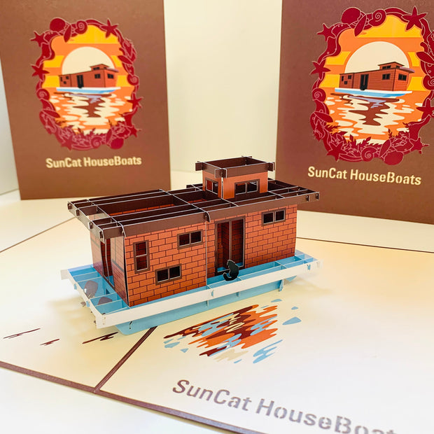 SunCat Houseboats - A Dream Home Origami Pop Cards 3D Pop Up Greeting Card Happy Birthday Thank You Handmade Gift Thinking of You Blank Card for Any Occasion Happy Mother's Day Happy Father's Australiana Celebrate the Beauty