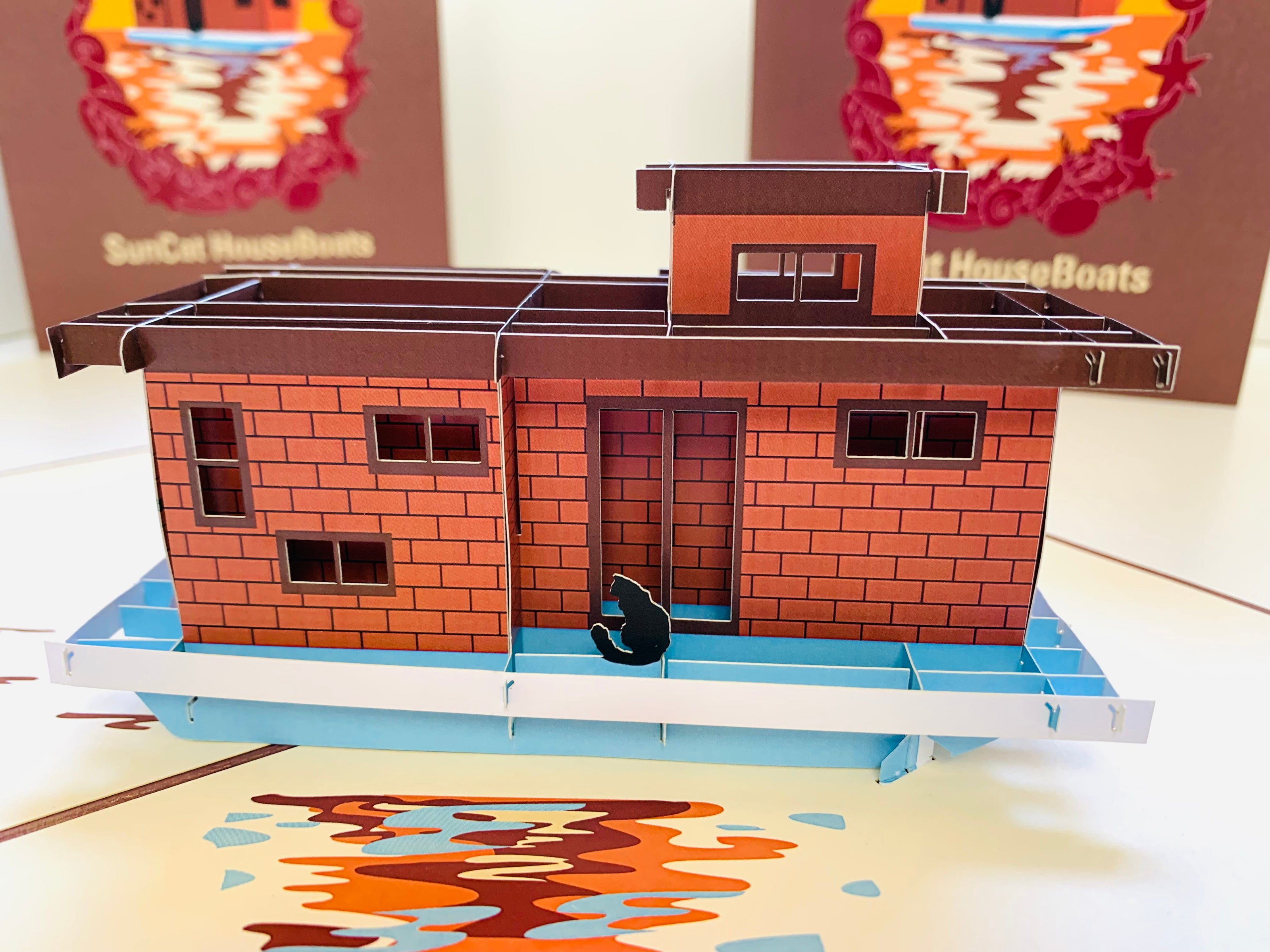 Sun Cat Houseboats - A Dream Home Origami Pop Cards 3D Pop Up Greeting Card Happy Birthday Thank You Handmade Gift Thinking of You Blank Card for Any Occasion Happy Mother's Day Happy Father's Australiana Celebrate the Beauty