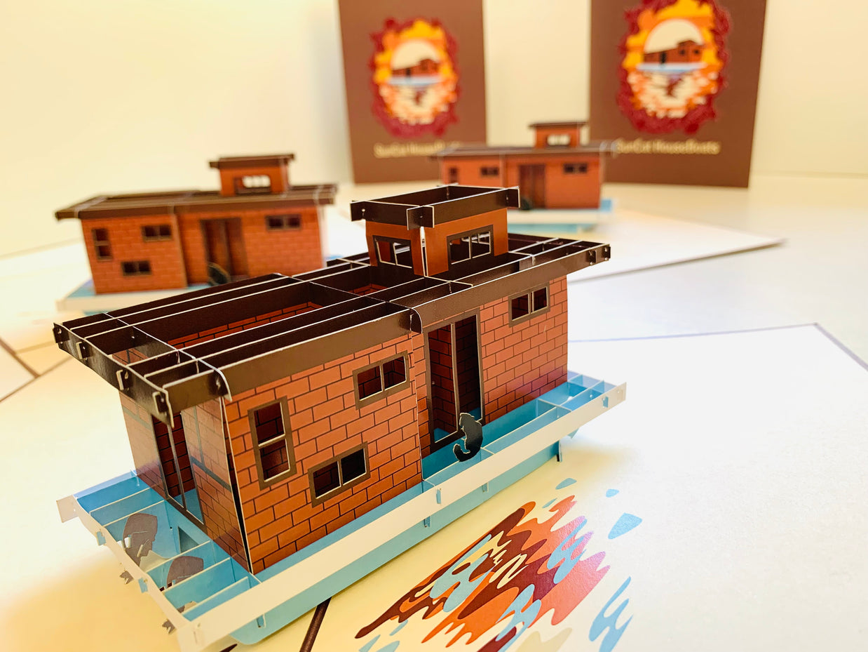 Sun Cat Houseboats - A Dream Home Origami Pop Cards 3D Pop Up Greeting Card Happy Birthday Thank You Handmade Gift Thinking of You Blank Card for Any Occasion Happy Mother's Day Happy Father's Australiana Celebrate the Beauty