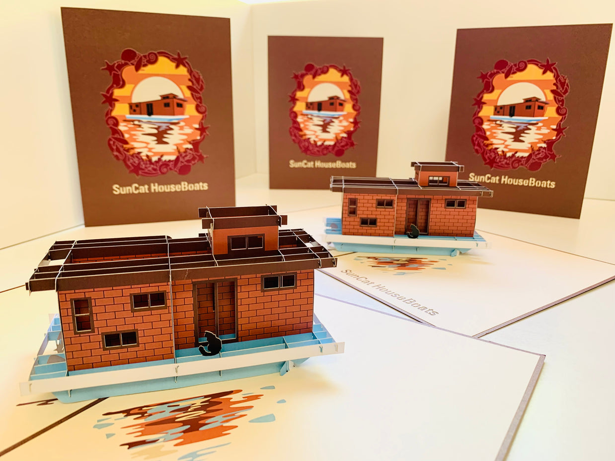 SunCat Houseboats - A Dream Home Origami Pop Cards 3D Pop Up Greeting Card Happy Birthday Thank You Handmade Gift Thinking of You Blank Card for Any Occasion Happy Mother's Day Happy Father's Australiana Celebrate the Beauty