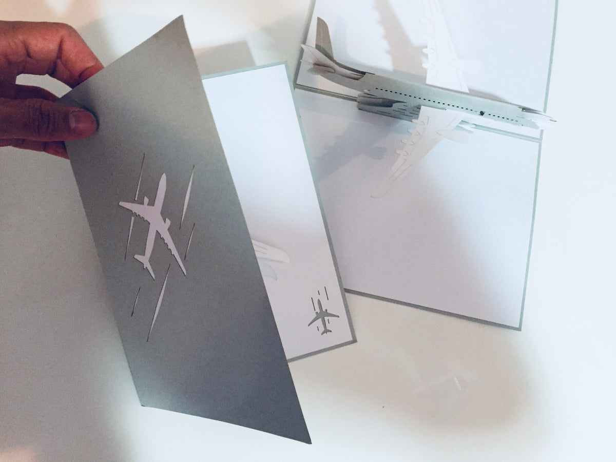 Super Cool Silver Grey Airplane Card Origami Pop Cards 3D Pop Up Greeting Card Thank You Handmade Gift Thinking of You Blank Card for Happy Birthday Occasion Australiana Celebrate the Beauty and Happiness During Special Day Best Wishes Gift