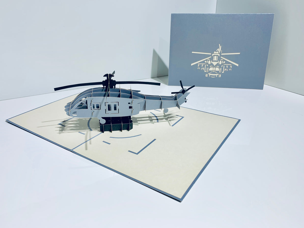 Super Cool Silver Helicopter - Perfect for Happy Father's Day Origami Pop Cards 3D Pop Up Greeting Card Celebrate Happy Birthday Thank You Handmade Best Wishes Gift Thinking of You Blank Card for Any Occasion Happy Mother's Day Australiana