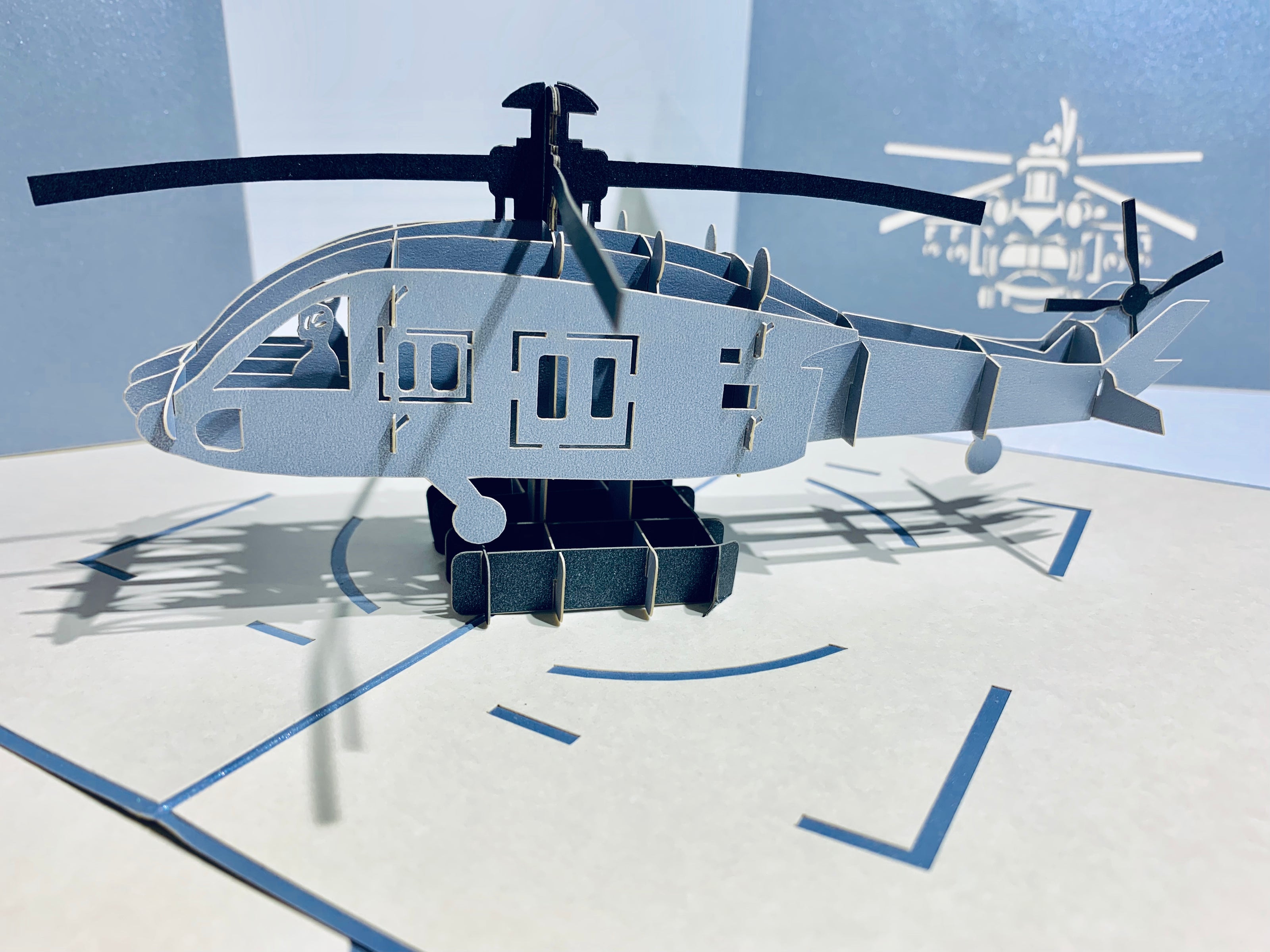 Super Cool Silver Helicopter - Perfect for Happy Father's Day Origami Pop Cards 3D Pop Up Greeting Card Celebrate Happy Birthday Thank You Handmade Best Wishes Gift Thinking of You Blank Card for Any Occasion Happy Mother's Day Australiana