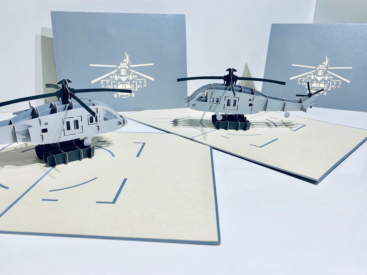 Super Cool Silver Helicopter - Perfect for Happy Father's Day Origami Pop Cards 3D Pop Up Greeting Card Celebrate Happy Birthday Thank You Handmade Best Wishes Gift Thinking of You Blank Card for Any Occasion Happy Mother's Day Australiana