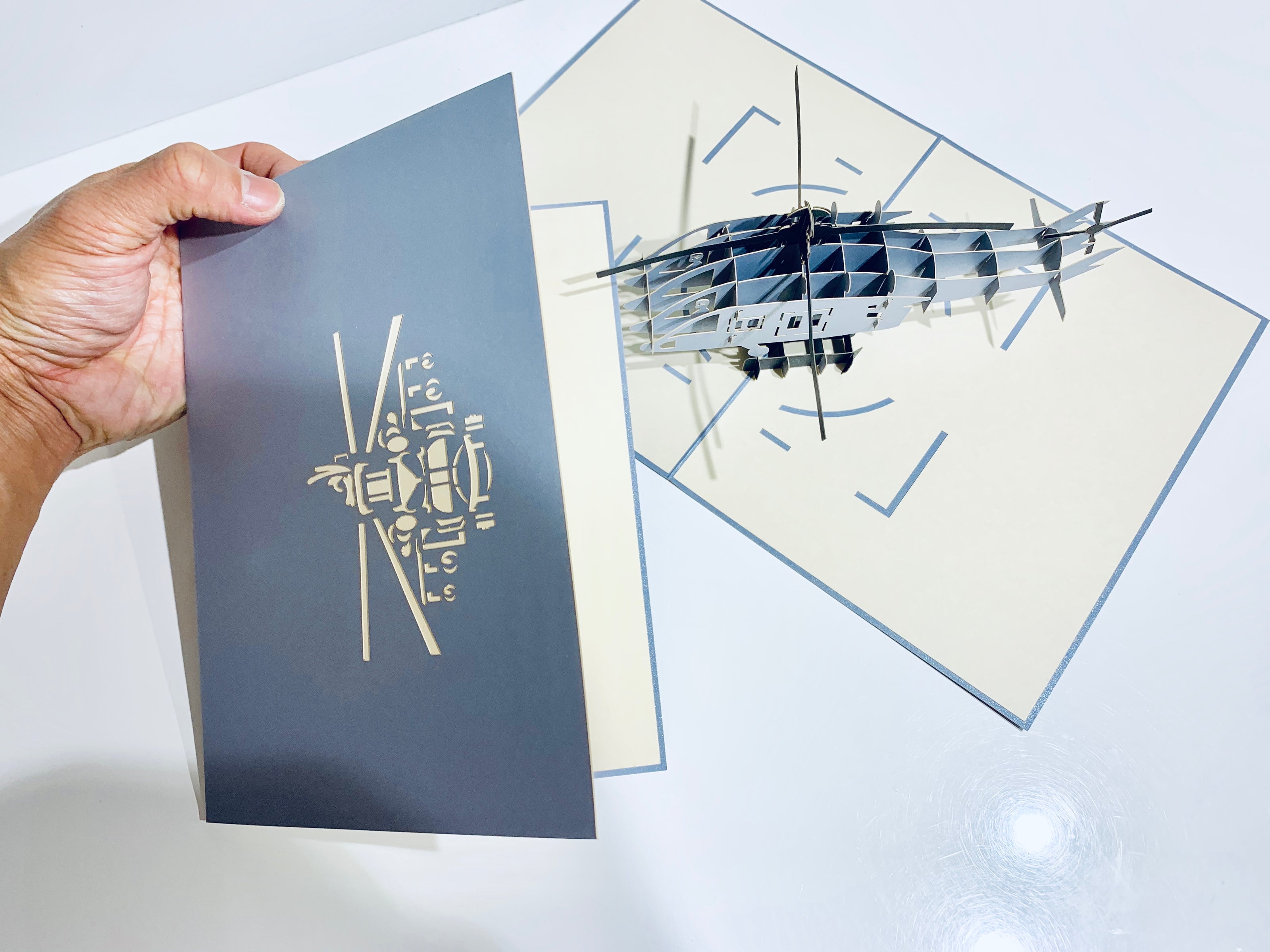 Super Cool Silver Helicopter - Perfect for Happy Father's Day Origami Pop Cards 3D Pop Up Greeting Card Celebrate Happy Birthday Thank You Handmade Best Wishes Gift Thinking of You Blank Card for Any Occasion Happy Mother's Day Australiana