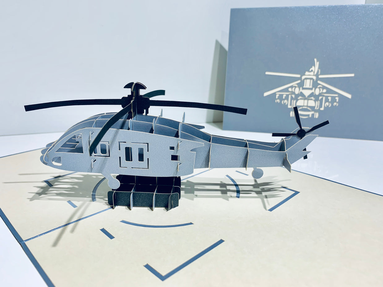 Super Cool Silver Helicopter - Perfect for Happy Father's Day Origami Pop Cards 3D Pop Up Greeting Card Celebrate Happy Birthday Thank You Handmade Best Wishes Gift Thinking of You Blank Card for Any Occasion Happy Mother's Day Australiana