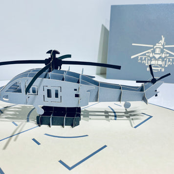Super Cool Silver Helicopter - Perfect for Happy Father's Day Origami Pop Cards 3D Pop Up Greeting Card Celebrate Happy Birthday Thank You Handmade Best Wishes Gift Thinking of You Blank Card for Any Occasion Happy Mother's Day Australiana