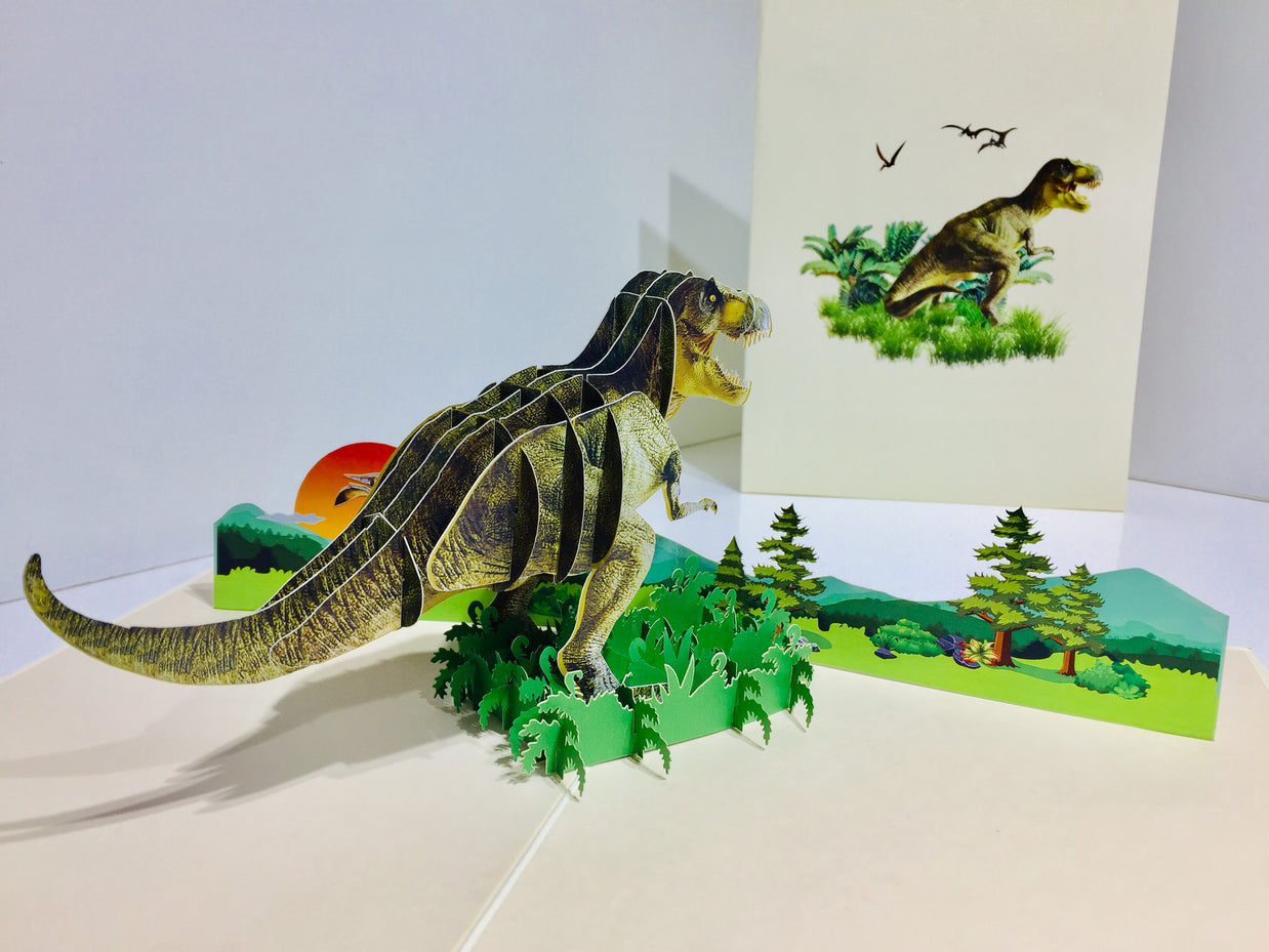 Super Cool T-Rex Dinosaur Tyrannosaurus Rex Origami Pop Cards 3D Pop Up Greeting Card Happy Birthday Thank You Handmade Gift Thinking of You Blank Card for Any Occasion Happy Mother's Day Happy Father's Australiana Celebrate Wild Animals Perfect for Boy