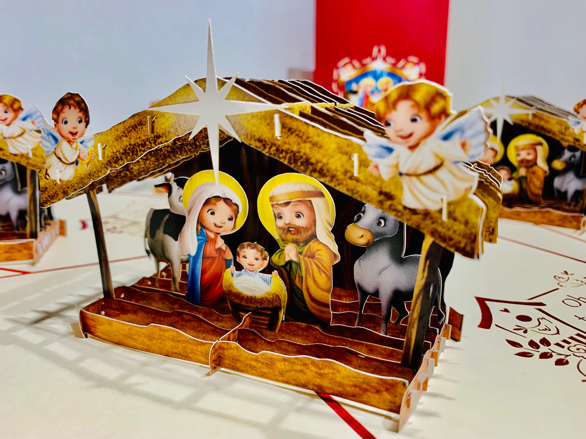 Super Cute Christmas Nativity Scripture Origami Pop Cards 3D Pop Up Greeting Card Merry Christmas Thank You Handmade Best Wishes Blank Card Gift Happy Holidays Celebrate the Special Day