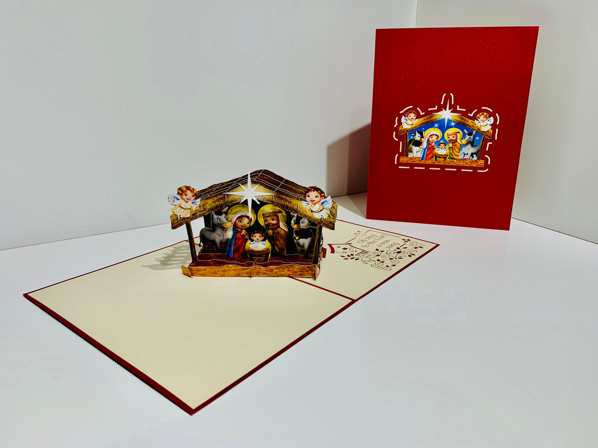 Super Cute Christmas Nativity Scripture Origami Pop Cards 3D Pop Up Greeting Card Merry Christmas Thank You Handmade Best Wishes Blank Card Gift Happy Holidays Celebrate the Special Day