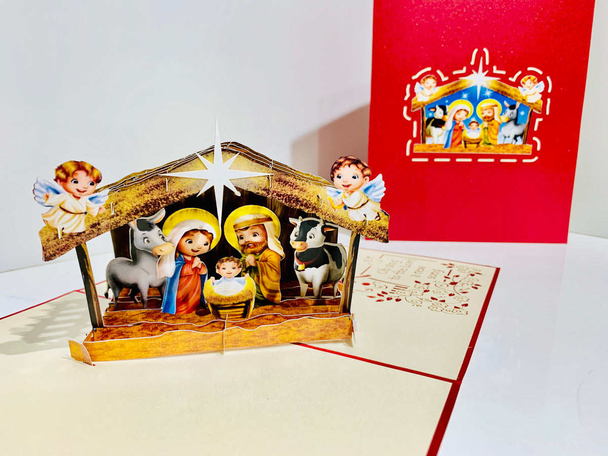 Super Cute Christmas Nativity Scripture Origami Pop Cards 3D Pop Up Greeting Card Merry Christmas Thank You Handmade Best Wishes Blank Card Gift Happy Holidays Celebrate the Special Day