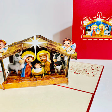 Super Cute Christmas Nativity Scripture Origami Pop Cards 3D Pop Up Greeting Card Merry Christmas Thank You Handmade Best Wishes Blank Card Gift Happy Holidays Celebrate the Special Day