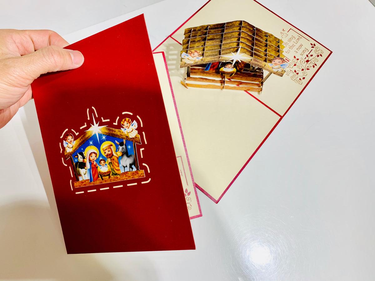Super Cute Christmas Nativity Scripture Origami Pop Cards 3D Pop Up Greeting Card Merry Christmas Thank You Handmade Best Wishes Blank Card Gift Happy Holidays Celebrate the Special Day
