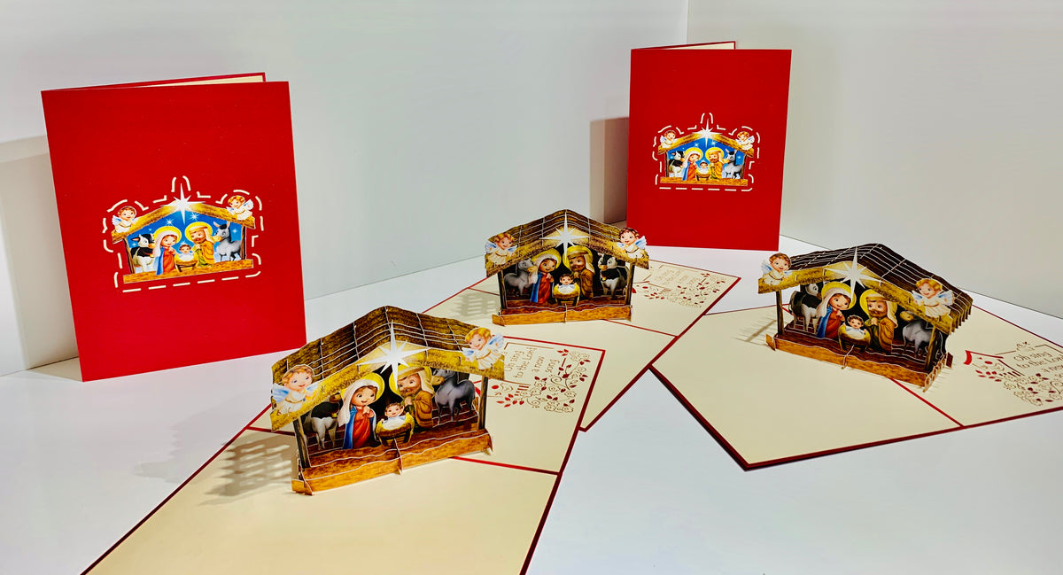 Super Cute Christmas Nativity Scripture Origami Pop Cards 3D Pop Up Greeting Card Merry Christmas Thank You Handmade Best Wishes Blank Card Gift Happy Holidays Celebrate the Special Day
