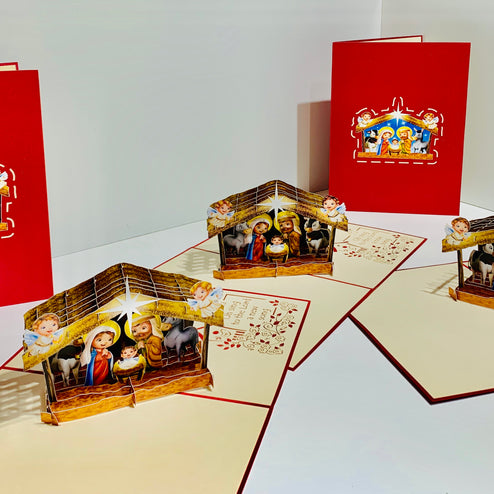 Super Cute Christmas Nativity Scripture Origami Pop Cards 3D Pop Up Greeting Card Merry Christmas Thank You Handmade Best Wishes Blank Card Gift Happy Holidays Celebrate the Special Day