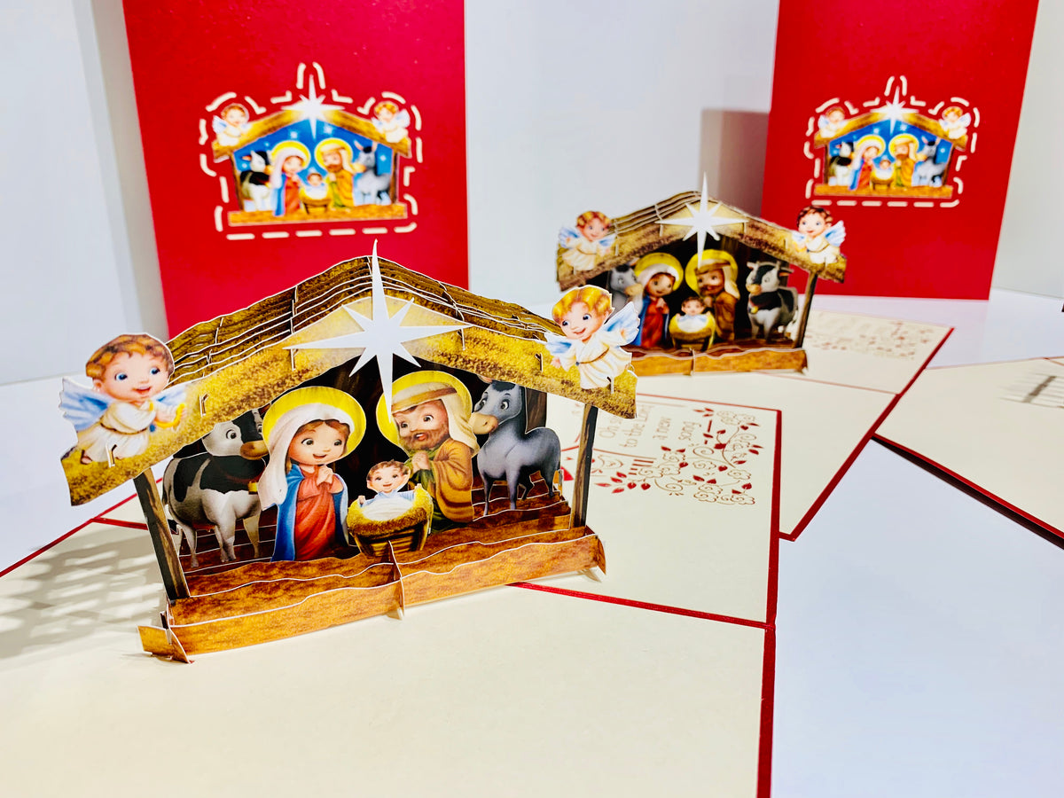 Super Cute Christmas Nativity Scripture Origami Pop Cards 3D Pop Up Greeting Card Merry Christmas Thank You Handmade Best Wishes Blank Card Gift Happy Holidays Celebrate the Special Day