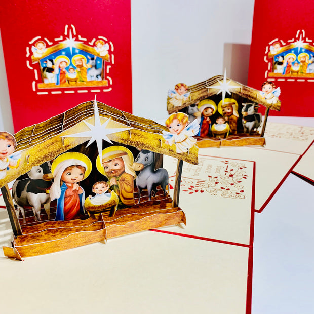 Super Cute Christmas Nativity Scripture Origami Pop Cards 3D Pop Up Greeting Card Merry Christmas Thank You Handmade Best Wishes Blank Card Gift Happy Holidays Celebrate the Special Day