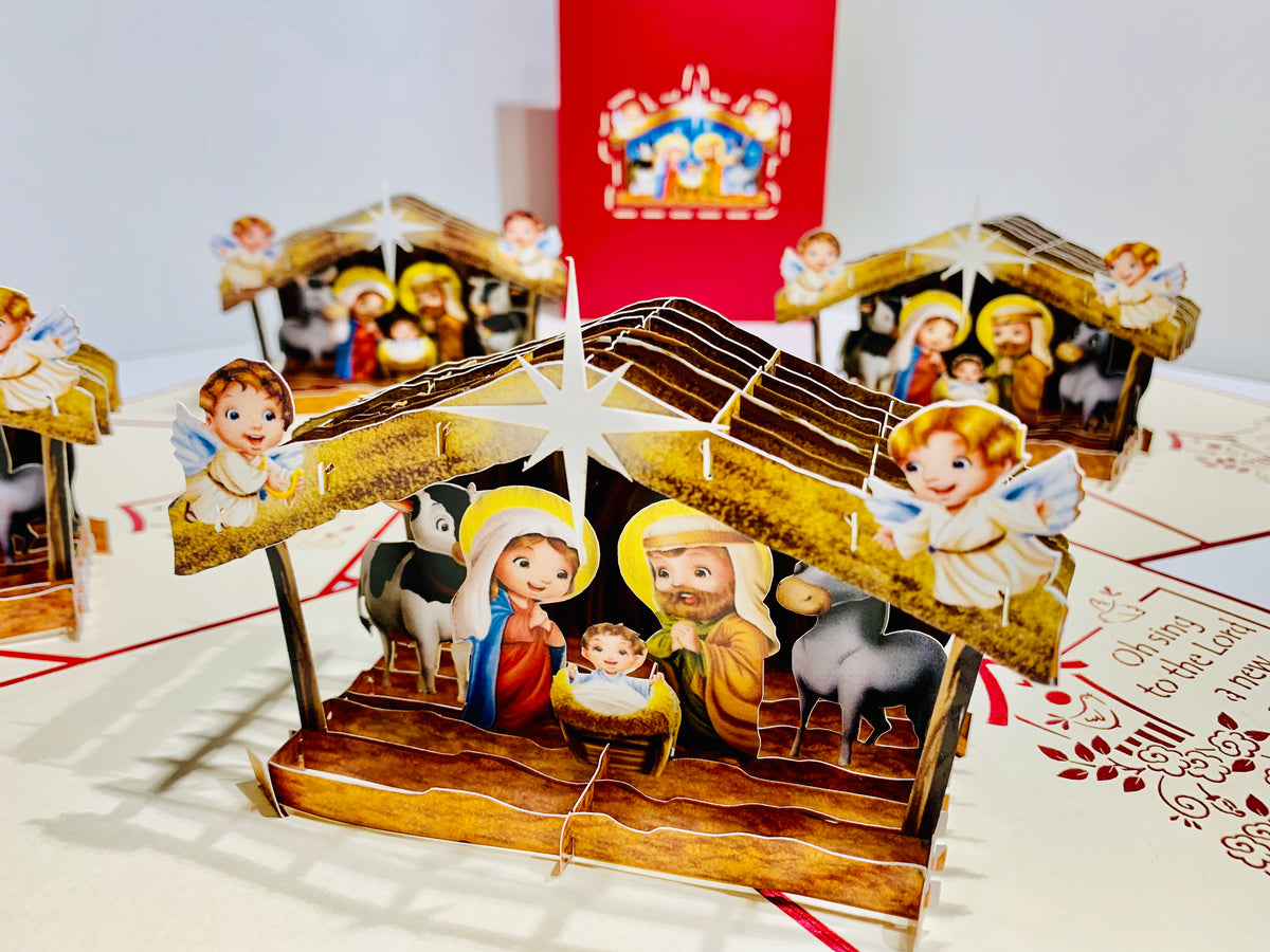 Super Cute Christmas Nativity Scripture Origami Pop Cards 3D Pop Up Greeting Card Merry Christmas Thank You Handmade Best Wishes Blank Card Gift Happy Holidays Celebrate the Special Day