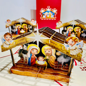 Super Cute Christmas Nativity Scripture Origami Pop Cards 3D Pop Up Greeting Card Merry Christmas Thank You Handmade Best Wishes Blank Card Gift Happy Holidays Celebrate the Special Day