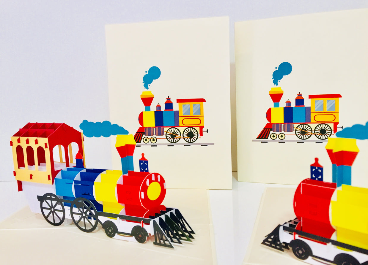 Super Cute Colourful Locomotive Train Origami Pop Cards 3D Pop Up Greeting Card Celebrate Happy Birthday Thank You Handmade Best Wishes Gift Thinking of You Blank Card for Any Occasion Happy Mother's Day Australiana