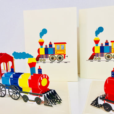 Super Cute Colourful Locomotive Train Origami Pop Cards 3D Pop Up Greeting Card Celebrate Happy Birthday Thank You Handmade Best Wishes Gift Thinking of You Blank Card for Any Occasion Happy Mother's Day Australiana