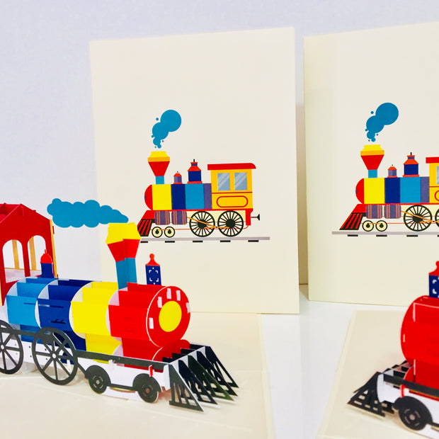 Super Cute Colourful Locomotive Train Origami Pop Cards 3D Pop Up Greeting Card Celebrate Happy Birthday Thank You Handmade Best Wishes Gift Thinking of You Blank Card for Any Occasion Happy Mother's Day Australiana