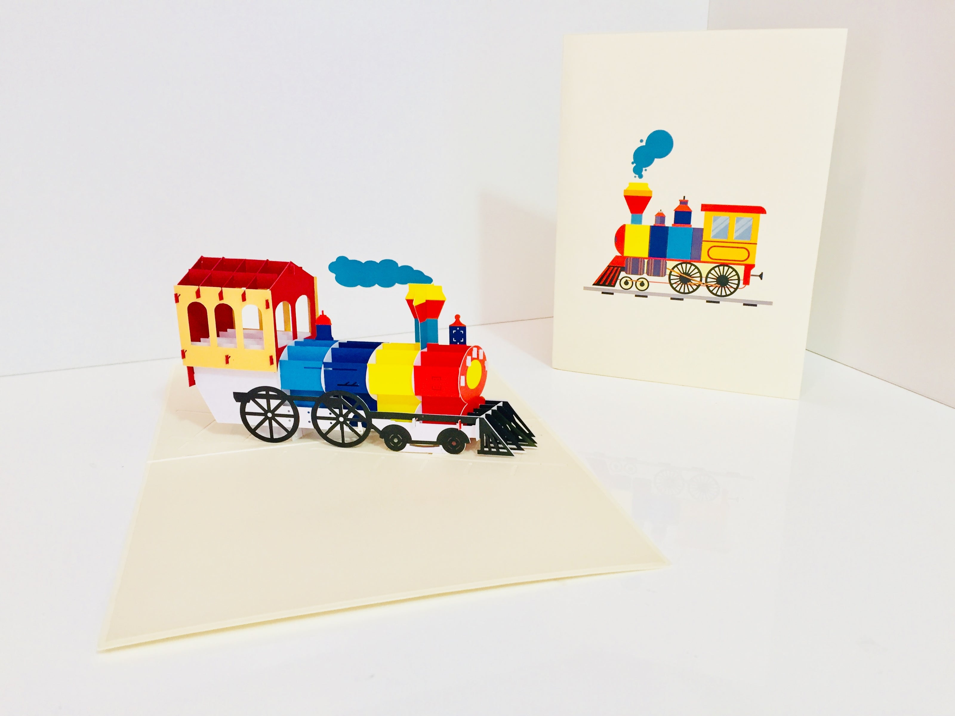 Super Cute Colourful Locomotive Train Origami Pop Cards 3D Pop Up Greeting Card Celebrate Happy Birthday Thank You Handmade Best Wishes Gift Thinking of You Blank Card for Any Occasion Happy Mother's Day Australiana