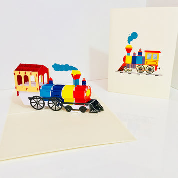Super Cute Colourful Locomotive Train Origami Pop Cards 3D Pop Up Greeting Card Celebrate Happy Birthday Thank You Handmade Best Wishes Gift Thinking of You Blank Card for Any Occasion Happy Mother's Day Australiana