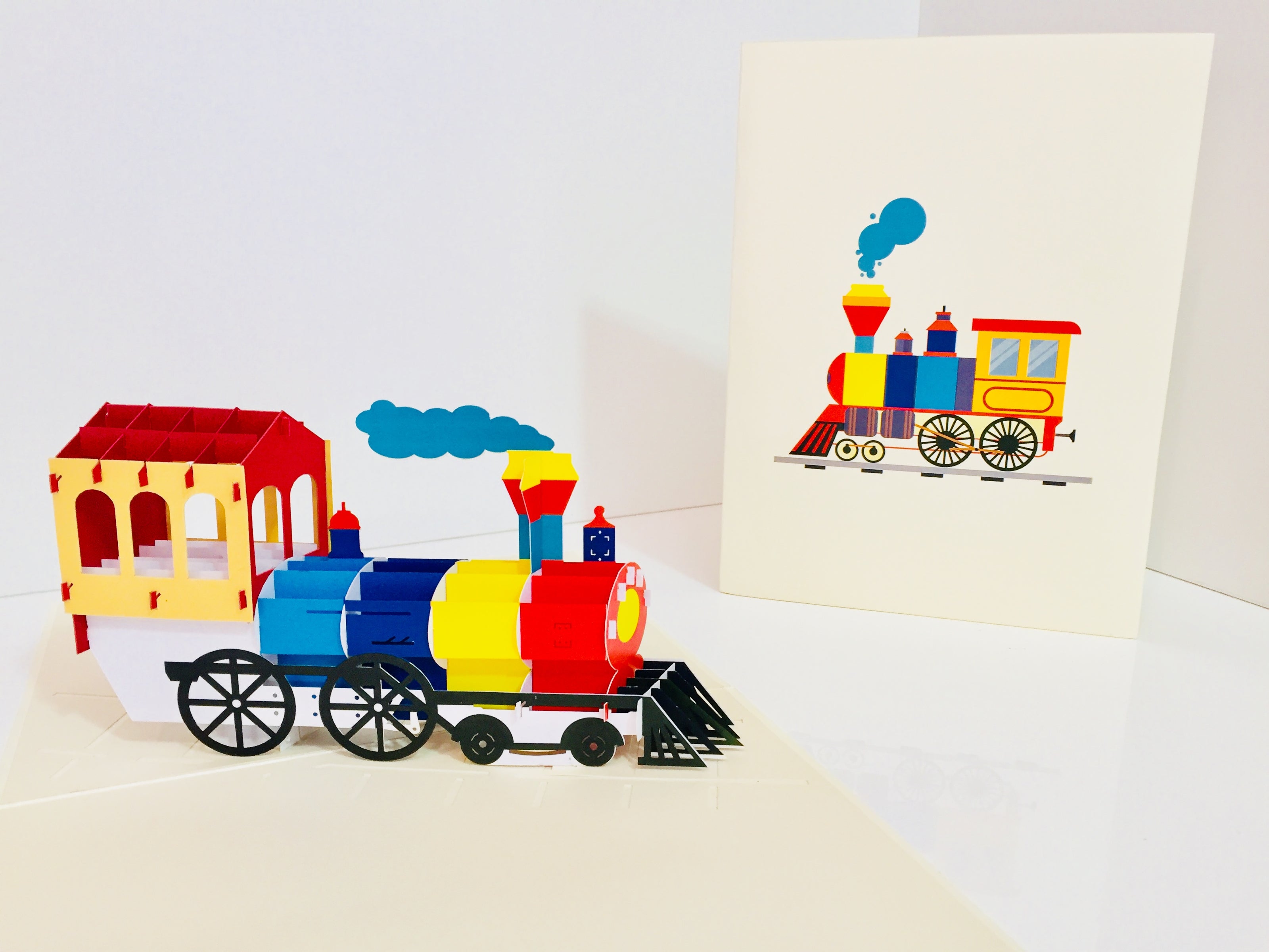 Super Cute Colourful Locomotive Train Origami Pop Cards 3D Pop Up Greeting Card Celebrate Happy Birthday Thank You Handmade Best Wishes Gift Thinking of You Blank Card for Any Occasion Happy Mother's Day Australiana