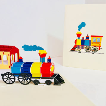 Super Cute Colourful Locomotive Train Origami Pop Cards 3D Pop Up Greeting Card Celebrate Happy Birthday Thank You Handmade Best Wishes Gift Thinking of You Blank Card for Any Occasion Happy Mother's Day Australiana
