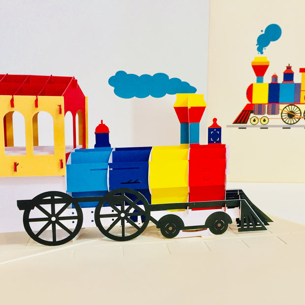 Super Cute Colourful Locomotive Train Origami Pop Cards 3D Pop Up Greeting Card Celebrate Happy Birthday Thank You Handmade Best Wishes Gift Thinking of You Blank Card for Any Occasion Happy Mother's Day Australiana