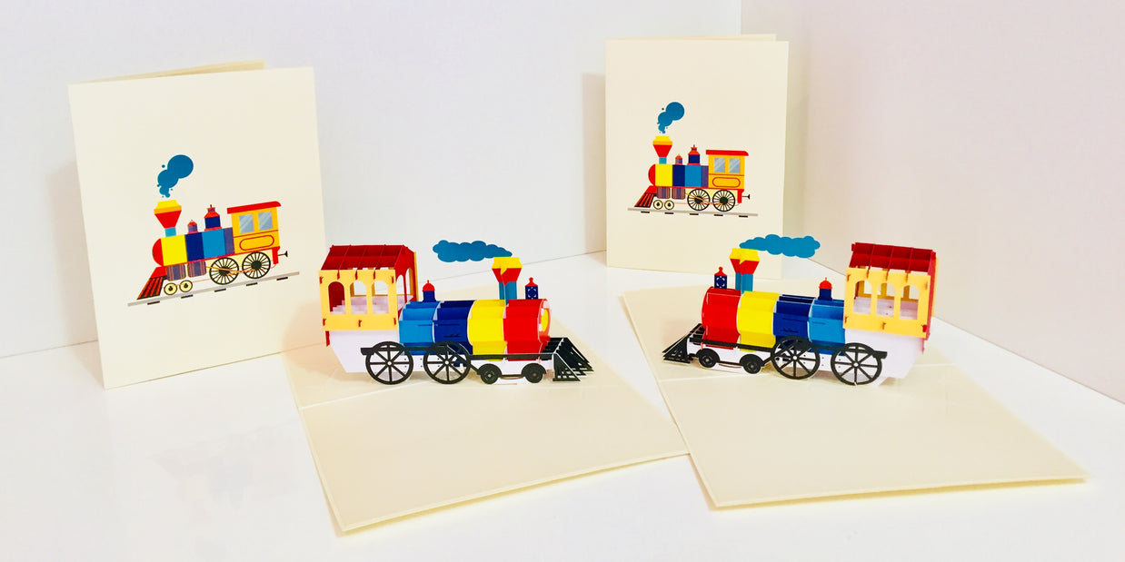 Super Cute Colourful Locomotive Train Origami Pop Cards 3D Pop Up Greeting Card Celebrate Happy Birthday Thank You Handmade Best Wishes Gift Thinking of You Blank Card for Any Occasion Happy Mother's Day Australiana