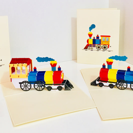 Super Cute Colourful Locomotive Train Origami Pop Cards 3D Pop Up Greeting Card Celebrate Happy Birthday Thank You Handmade Best Wishes Gift Thinking of You Blank Card for Any Occasion Happy Mother's Day Australiana