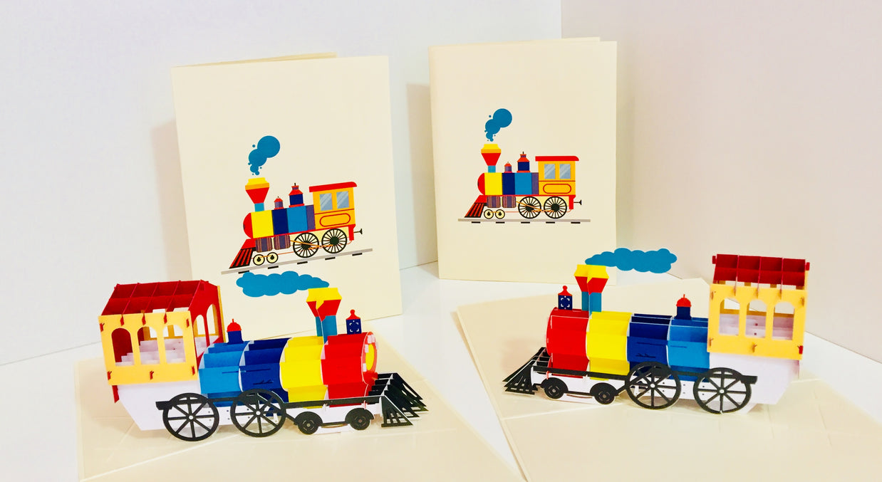 Super Cute Colourful Locomotive Train Origami Pop Cards 3D Pop Up Greeting Card Celebrate Happy Birthday Thank You Handmade Best Wishes Gift Thinking of You Blank Card for Any Occasion Happy Mother's Day Australiana
