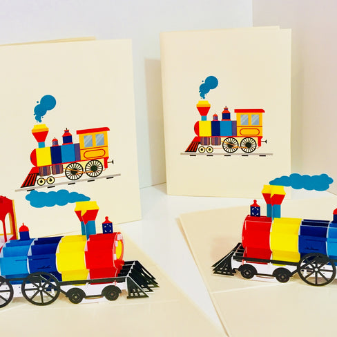 Super Cute Colourful Locomotive Train Origami Pop Cards 3D Pop Up Greeting Card Celebrate Happy Birthday Thank You Handmade Best Wishes Gift Thinking of You Blank Card for Any Occasion Happy Mother's Day Australiana