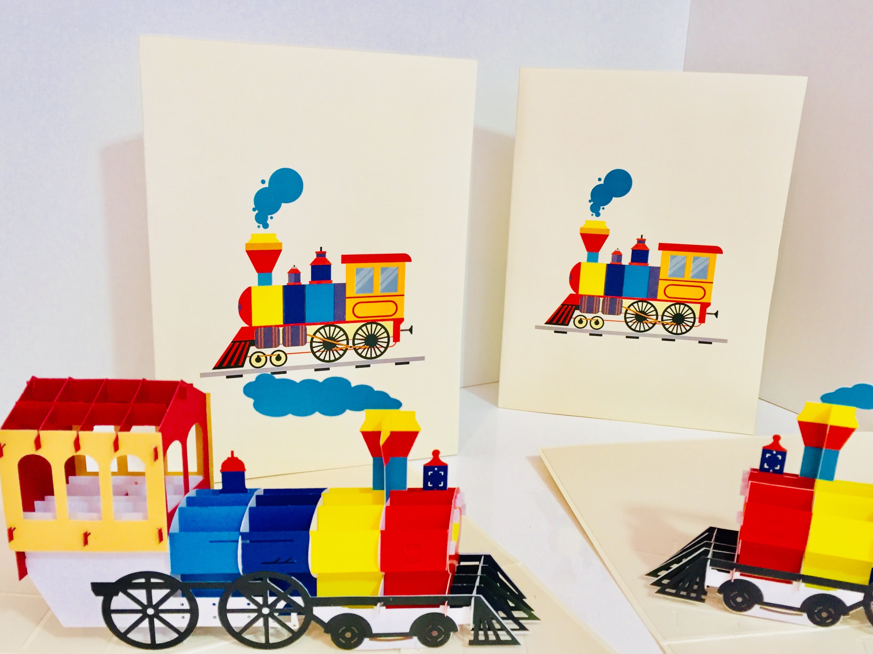 Super Cute Colourful Locomotive Train Origami Pop Cards 3D Pop Up Greeting Card Celebrate Happy Birthday Thank You Handmade Best Wishes Gift Thinking of You Blank Card for Any Occasion Happy Mother's Day Australiana