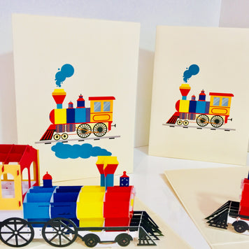 Super Cute Colourful Locomotive Train Origami Pop Cards 3D Pop Up Greeting Card Celebrate Happy Birthday Thank You Handmade Best Wishes Gift Thinking of You Blank Card for Any Occasion Happy Mother's Day Australiana