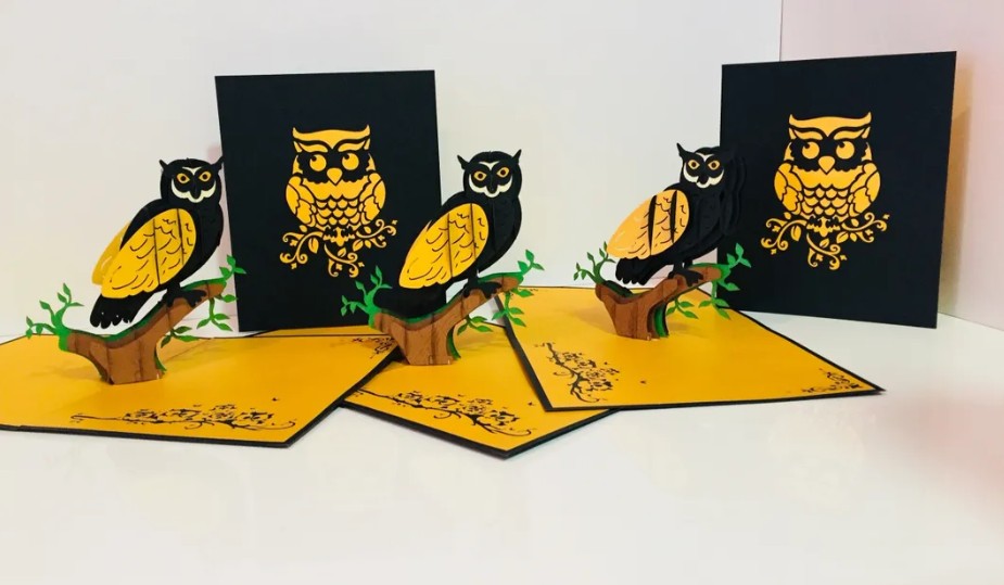Super Cute Metallic Gold & Black Owl Origami Pop Cards 3D Pop Up Greeting Card Happy Birthday Thank You Handmade Gift Thinking of You Blank Card for Any Occasion Happy Mother's Day Happy Father's Australiana Birds