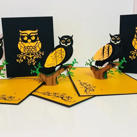 Super Cute Metallic Gold & Black Owl Origami Pop Cards 3D Pop Up Greeting Card Happy Birthday Thank You Handmade Gift Thinking of You Blank Card for Any Occasion Happy Mother's Day Happy Father's Australiana Birds