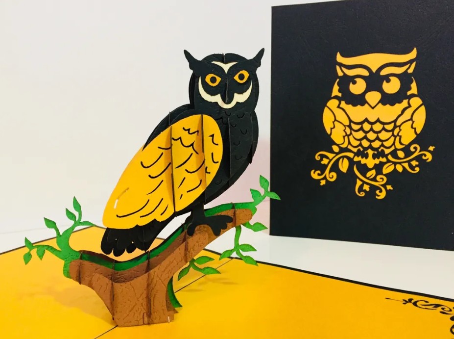 Super Cute Metallic Gold & Black Owl Origami Pop Cards 3D Pop Up Greeting Card Happy Birthday Thank You Handmade Gift Thinking of You Blank Card for Any Occasion Happy Mother's Day Happy Father's Australiana Birds