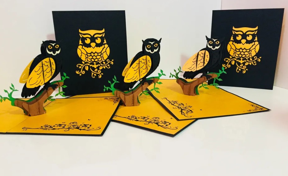 Super Cute Metallic Gold & Black Owl Origami Pop Cards 3D Pop Up Greeting Card Happy Birthday Thank You Handmade Gift Thinking of You Blank Card for Any Occasion Happy Mother's Day Happy Father's Australiana Birds