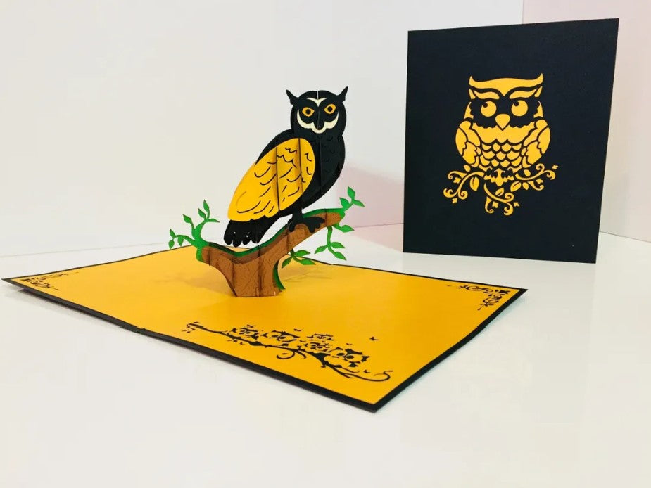 Super Cute Metallic Gold & Black Owl Origami Pop Cards 3D Pop Up Greeting Card Happy Birthday Thank You Handmade Gift Thinking of You Blank Card for Any Occasion Happy Mother's Day Happy Father's Australiana Birds