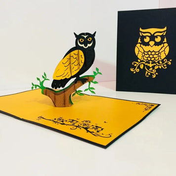 Super Cute Metallic Gold & Black Owl Origami Pop Cards 3D Pop Up Greeting Card Happy Birthday Thank You Handmade Gift Thinking of You Blank Card for Any Occasion Happy Mother's Day Happy Father's Australiana Birds