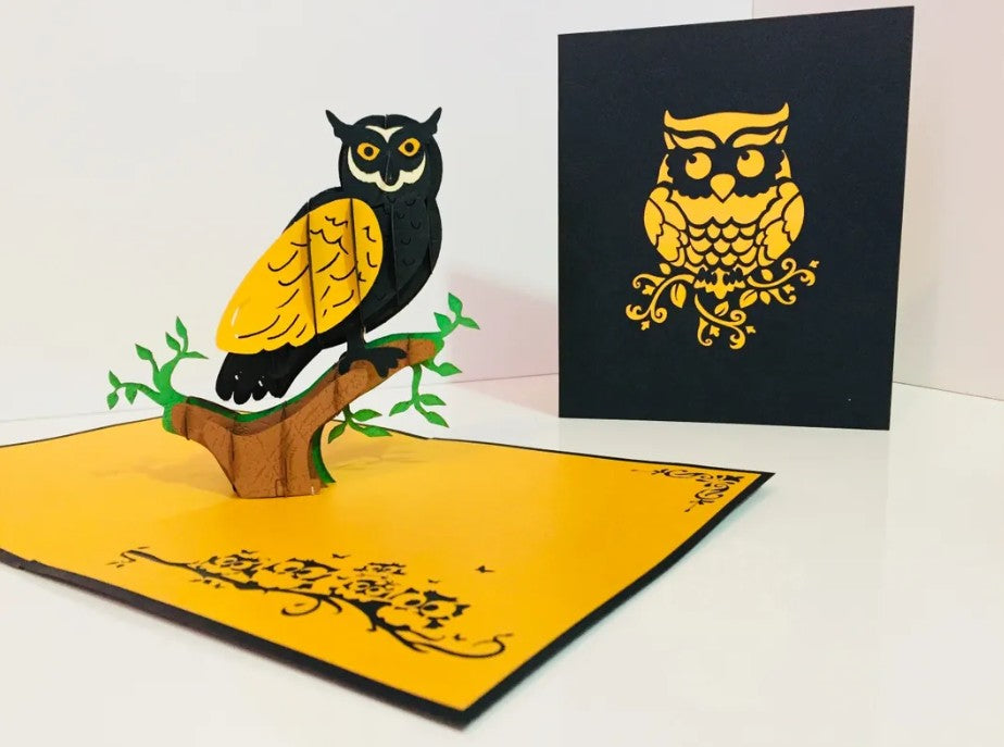 Super Cute Metallic Gold & Black Owl Origami Pop Cards 3D Pop Up Greeting Card Happy Birthday Thank You Handmade Gift Thinking of You Blank Card for Any Occasion Happy Mother's Day Happy Father's Australiana Birds