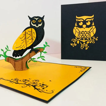 Super Cute Metallic Gold & Black Owl Origami Pop Cards 3D Pop Up Greeting Card Happy Birthday Thank You Handmade Gift Thinking of You Blank Card for Any Occasion Happy Mother's Day Happy Father's Australiana Birds