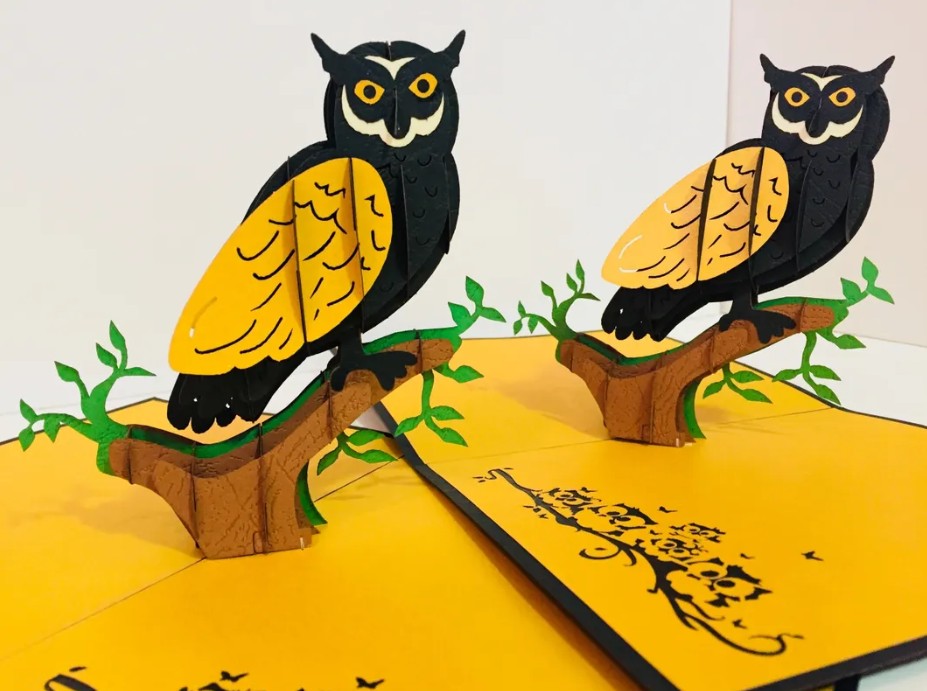 Super Cute Metallic Gold & Black Owl Origami Pop Cards 3D Pop Up Greeting Card Happy Birthday Thank You Handmade Gift Thinking of You Blank Card for Any Occasion Happy Mother's Day Happy Father's Australiana Birds