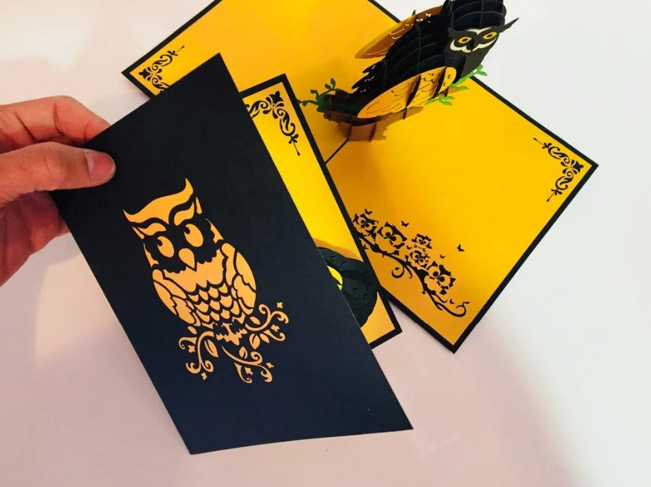 Super Cute Metallic Gold & Black Owl Origami Pop Cards 3D Pop Up Greeting Card Happy Birthday Thank You Handmade Gift Thinking of You Blank Card for Any Occasion Happy Mother's Day Happy Father's Australiana Birds