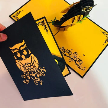 Super Cute Metallic Gold & Black Owl Origami Pop Cards 3D Pop Up Greeting Card Happy Birthday Thank You Handmade Gift Thinking of You Blank Card for Any Occasion Happy Mother's Day Happy Father's Australiana Birds